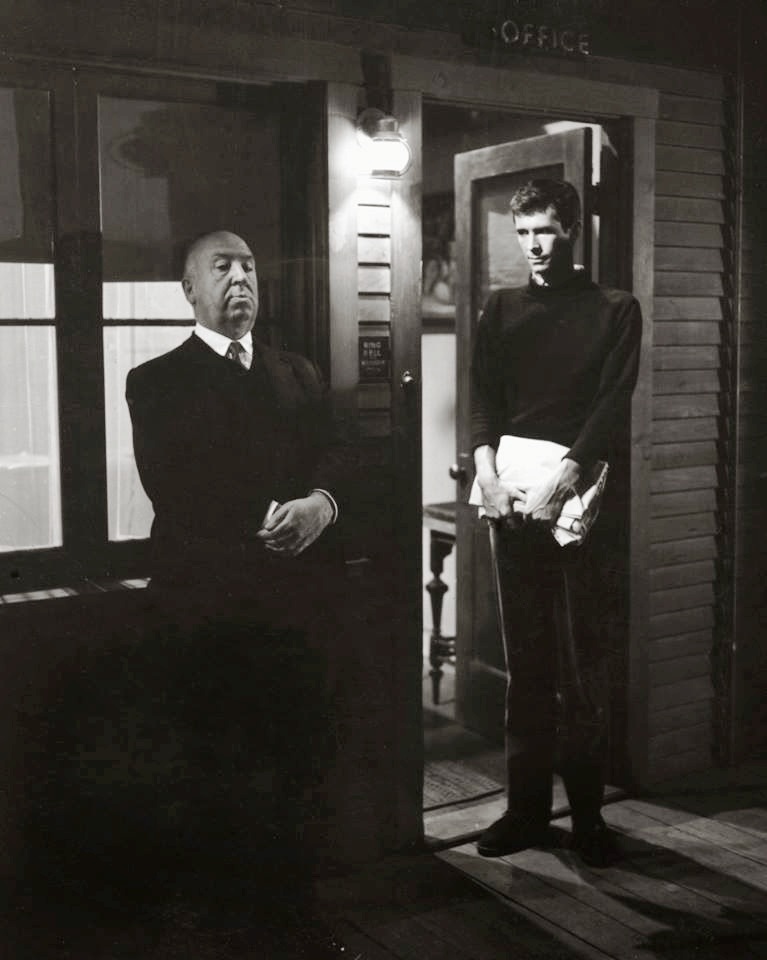 Alfred Hitchcock & Anthony Perkins on the Psycho set, 1961
